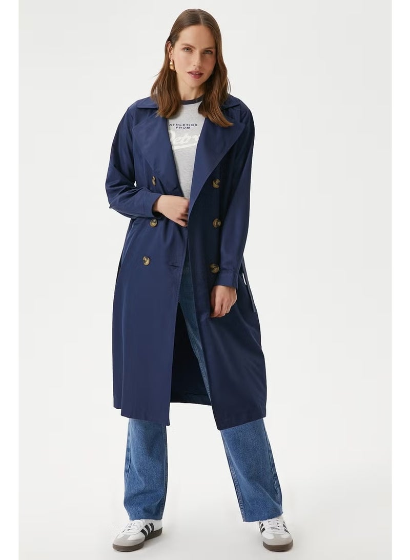 Ritnice Women's Light Seasonal Navy Blue Trench Coat - Image 3
